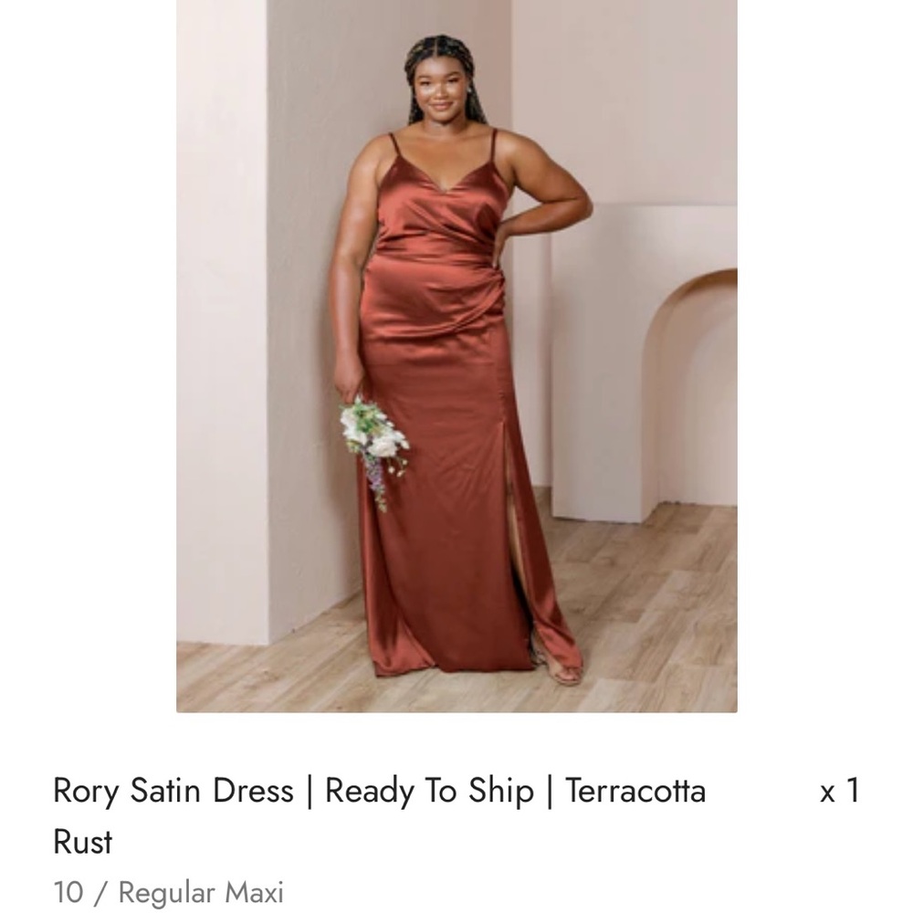 Revelry Rory Satin Dress in Terracotta Rust 709